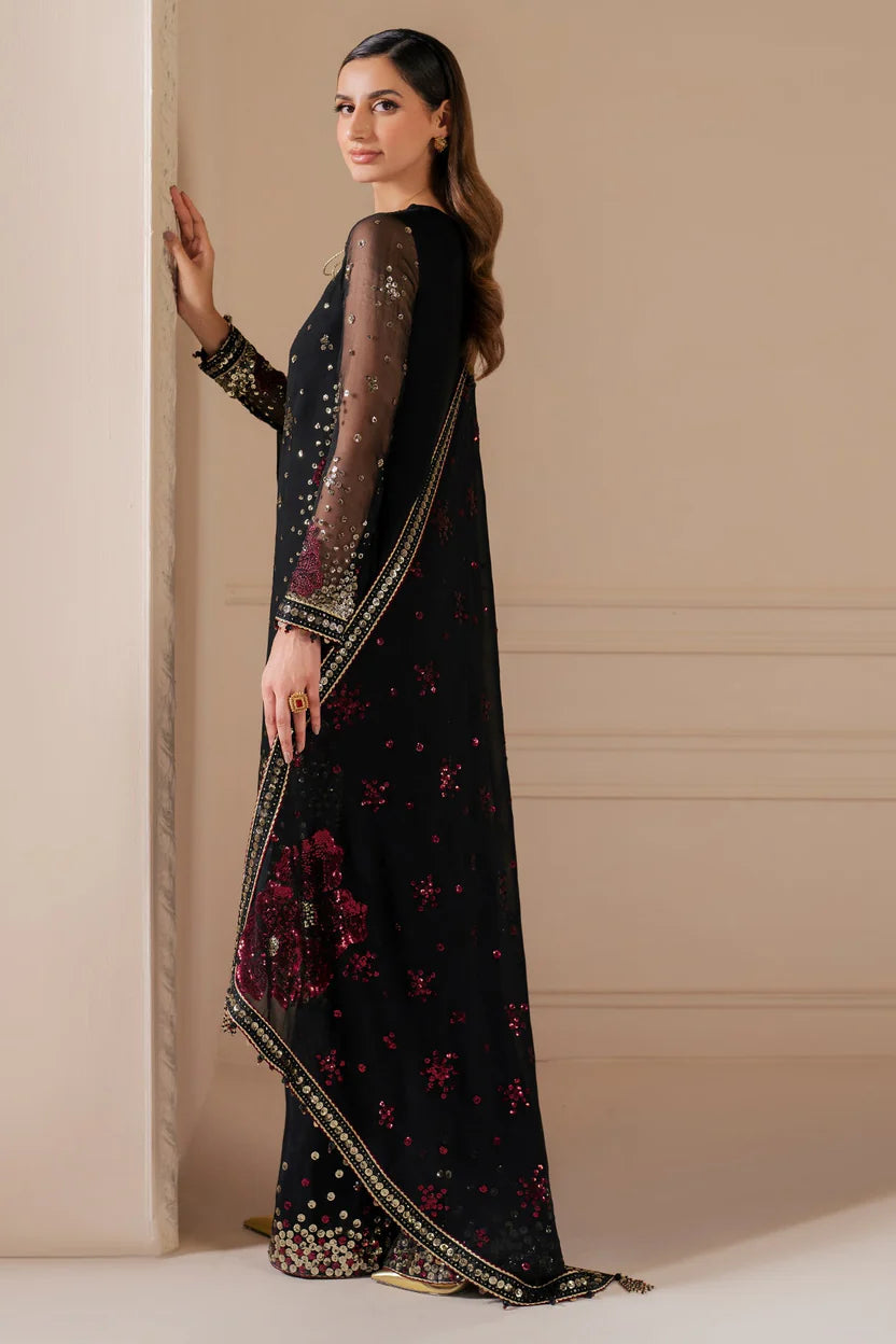 Embroidered chiffon Luxury Black Dress
