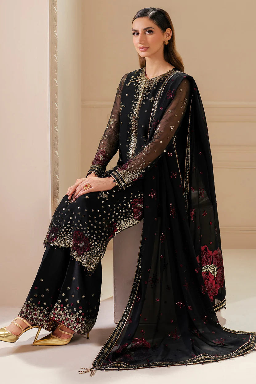 Embroidered chiffon Luxury Black Dress