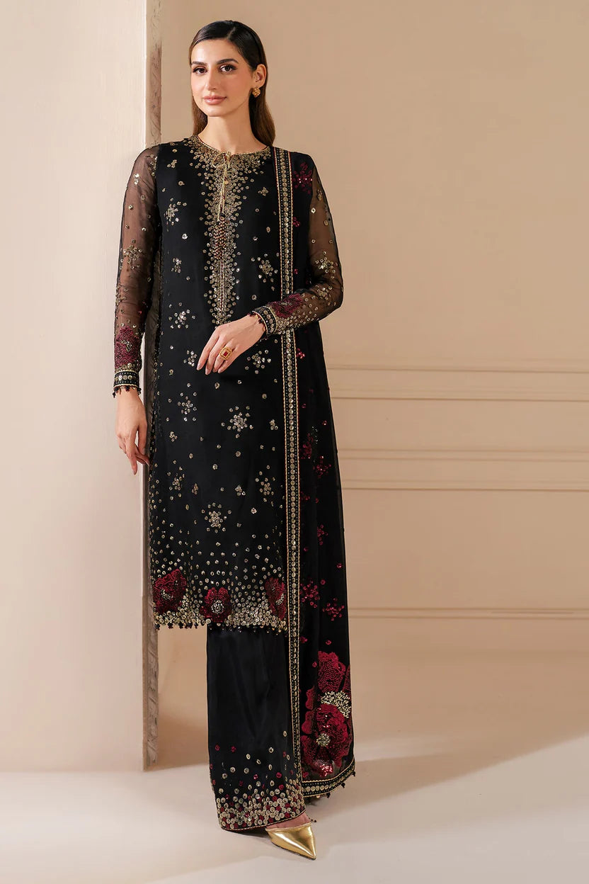 Embroidered chiffon Luxury Black Dress